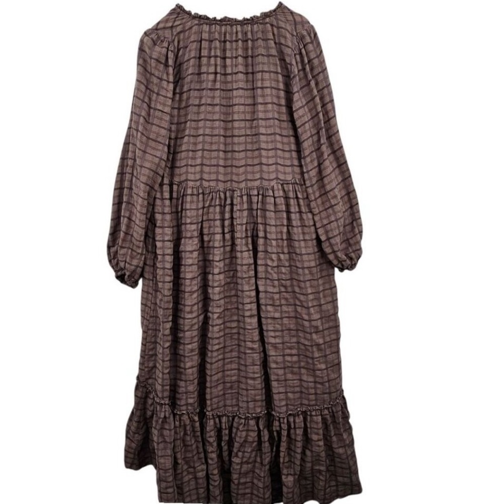 Free People Womens S Oversized Brown Plaid Prairie Edie Maxi Dress - Picture 5 of 10